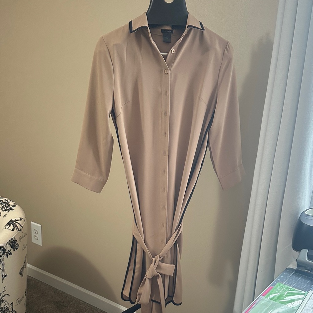 Ann Taylor Light Beige Satin Button-Up Blouse